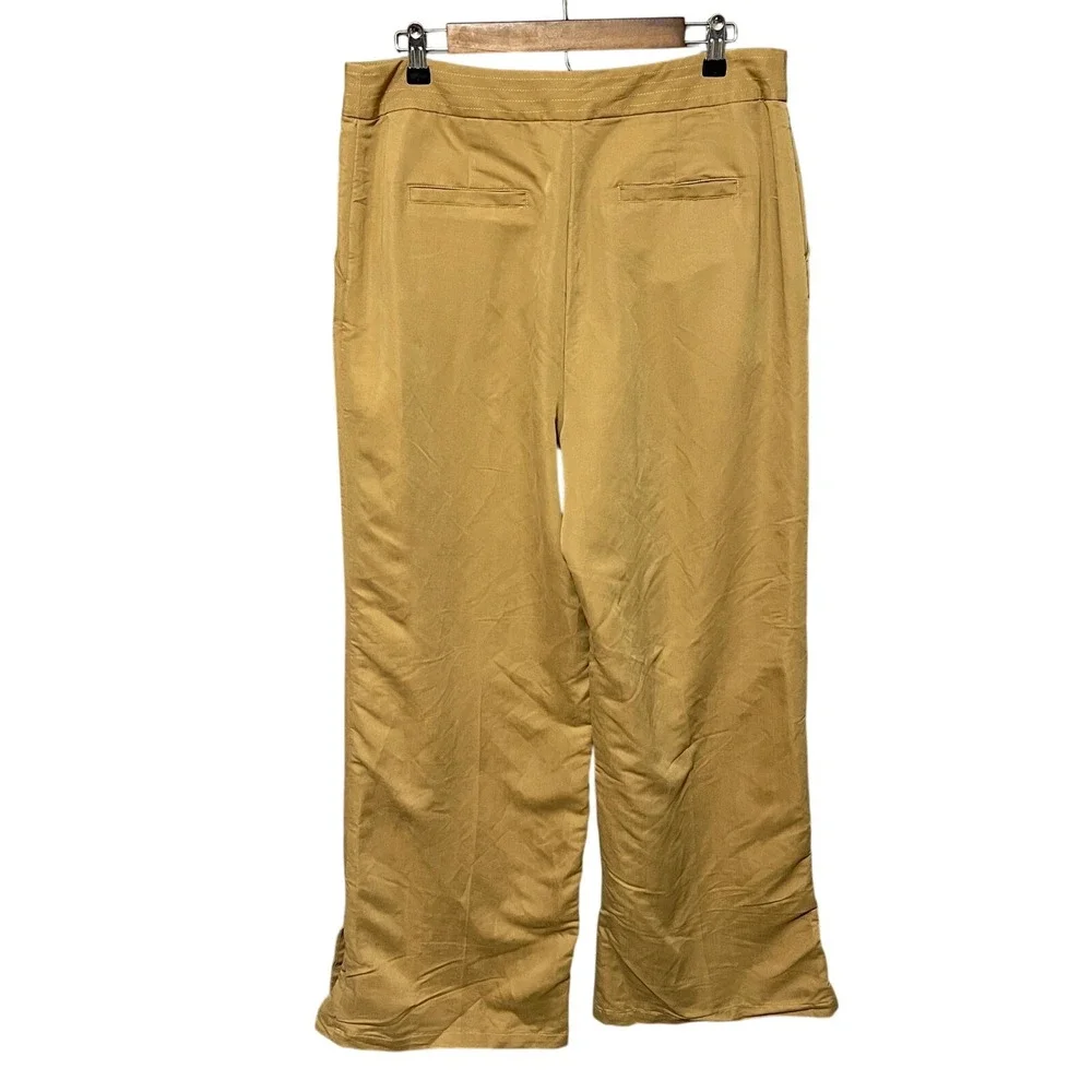 Mossimo Wide Leg High‎ Waisted Career Split Hem Khaki Trouser Pants Size 14